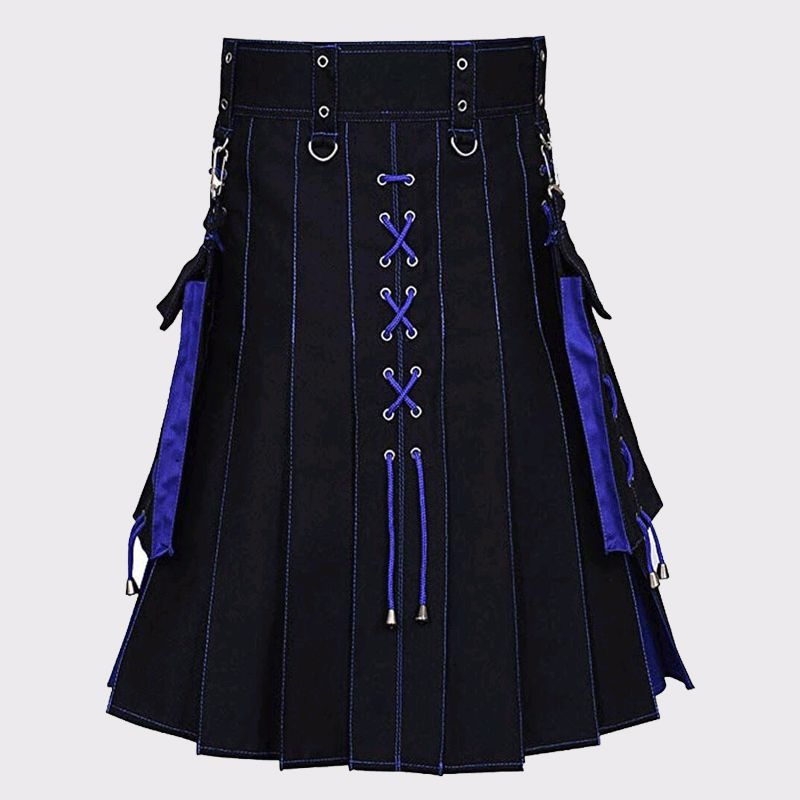 Black and Blue Hybrid Kilt with Laces