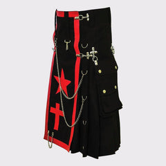 Black and Red Crescent Hybrid Canvas Kilt