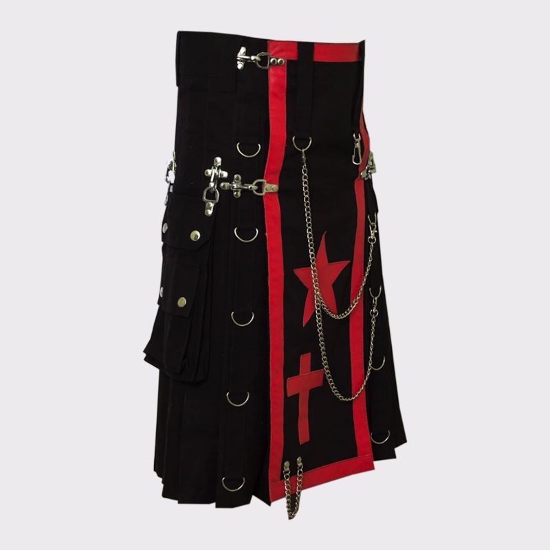 Black and Red Crescent Hybrid Canvas Kilt