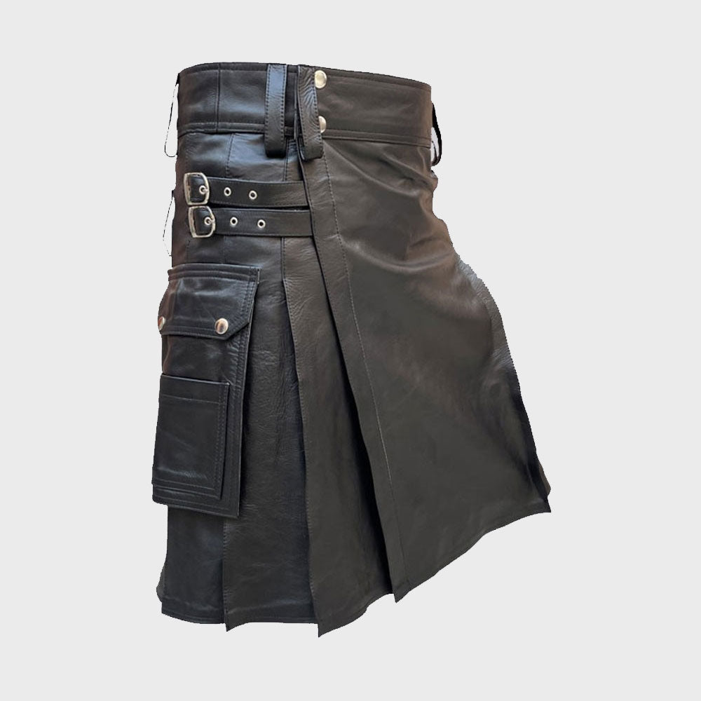 Black Leather Fashion Kilt