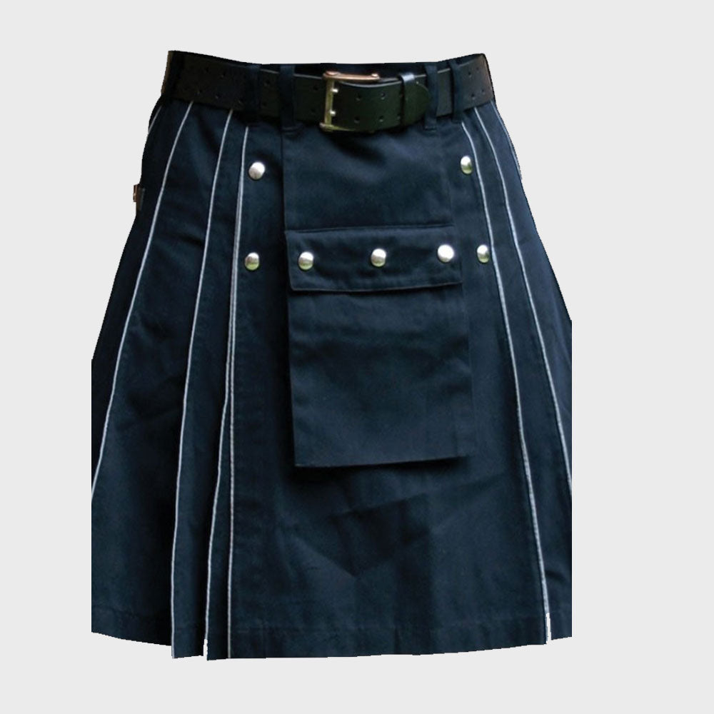 Black Utility kilt With White Line Style 