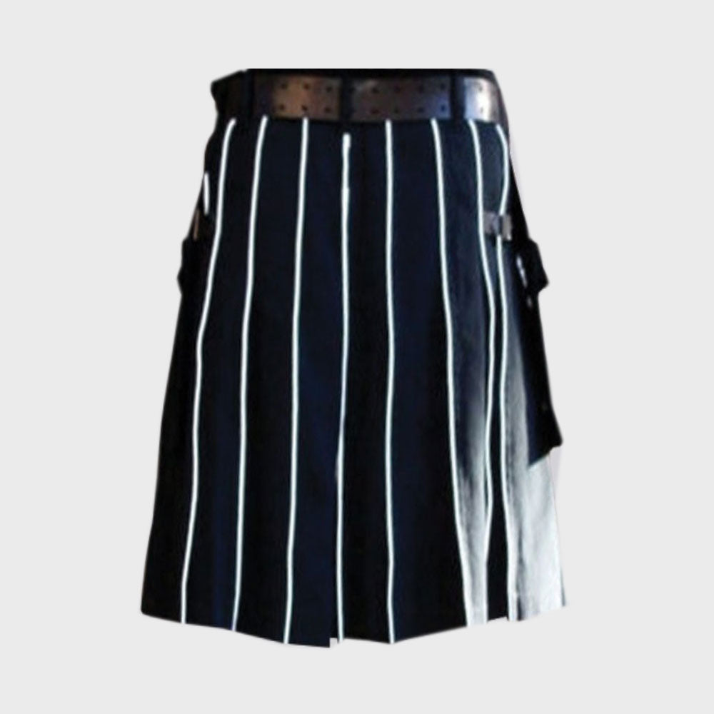 Black Utility kilt With White Line Style 