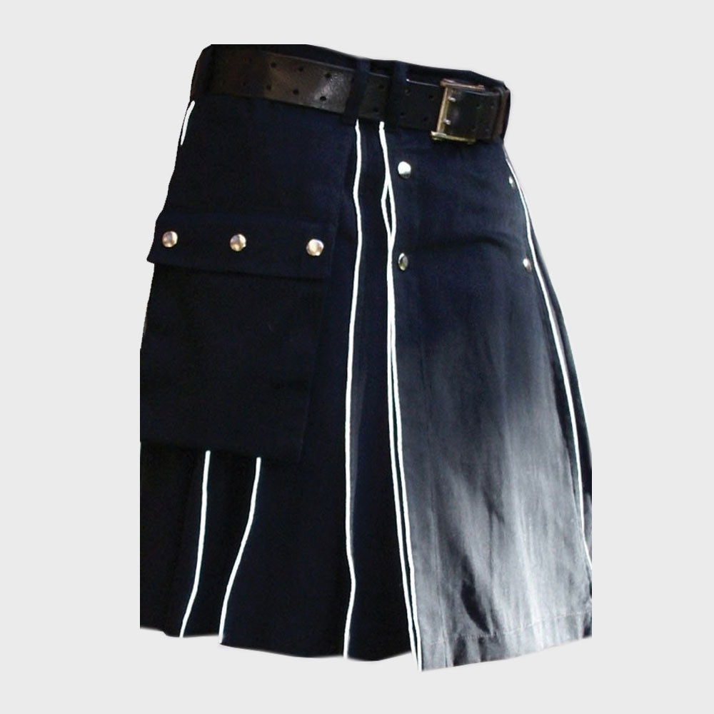 Black Utility kilt With White Line Style 