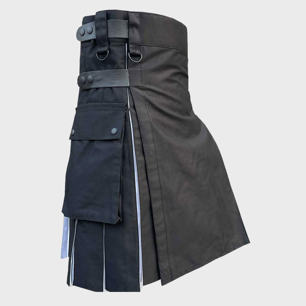 Black & White Simple 2 Side Pocket Utility Kilt