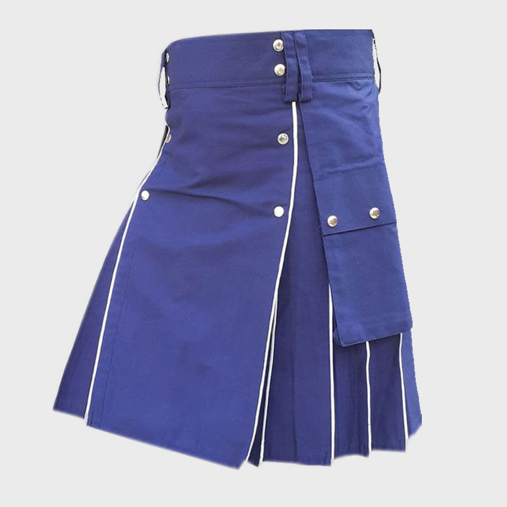 Blue Utility kilt With White line 