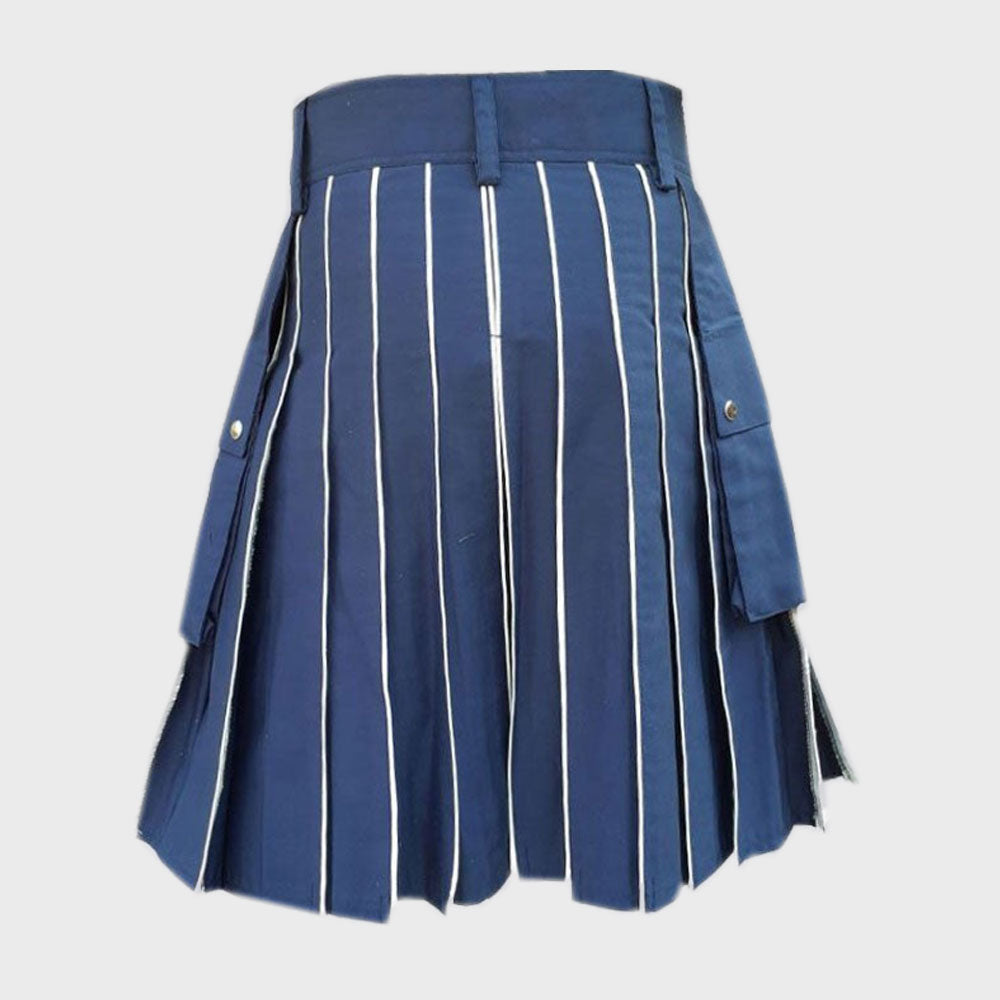 Blue Utility kilt With White line 