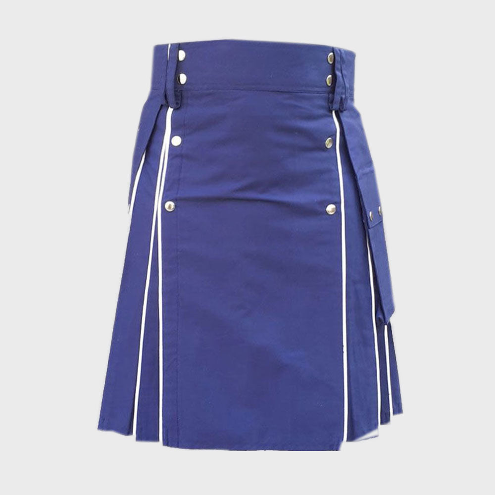 Blue Utility kilt With White line 