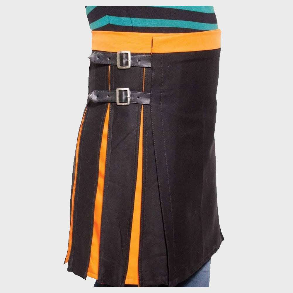 Box Pleated Modern Black And Orange Two Kilt