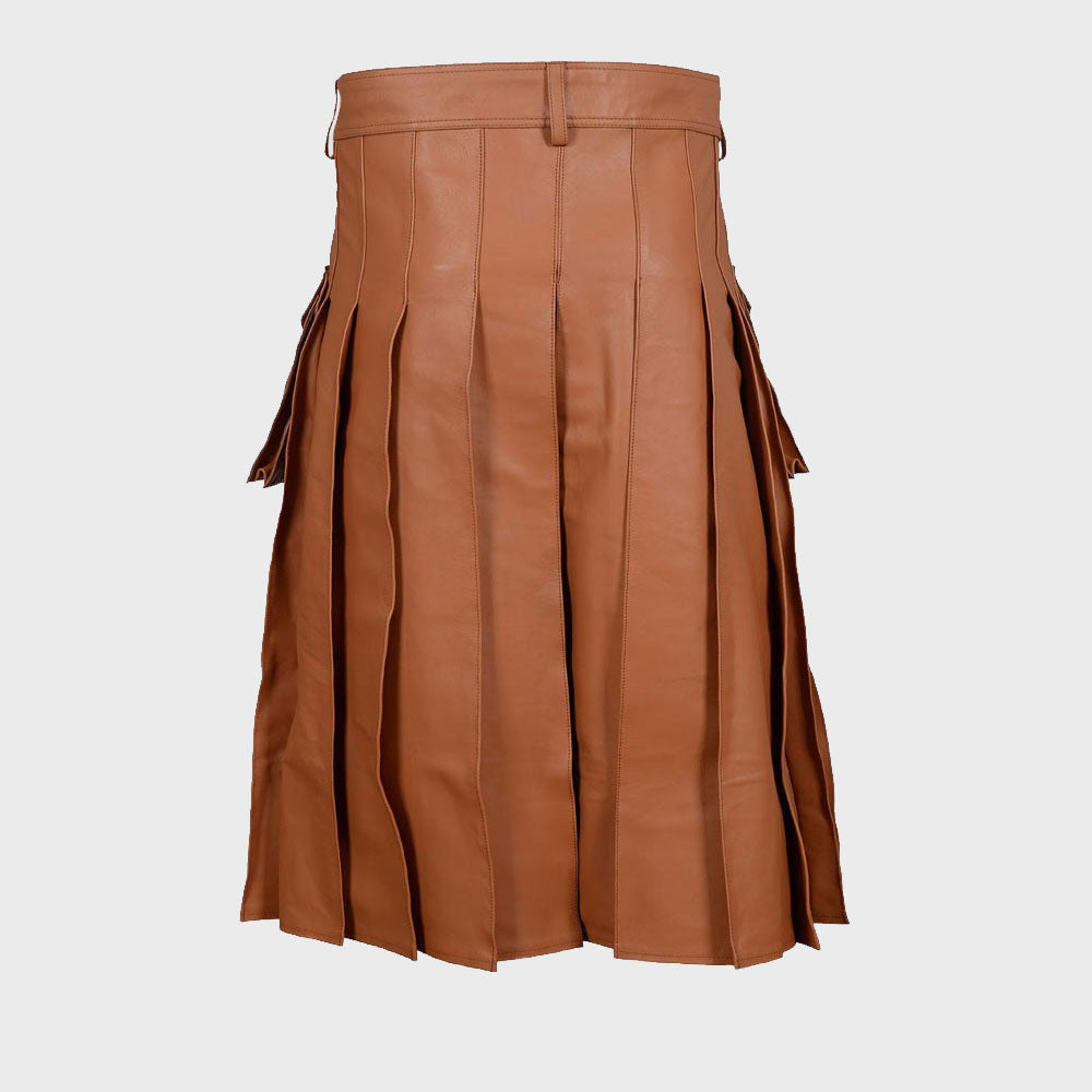 Brown Leather Utility Kilt For Men