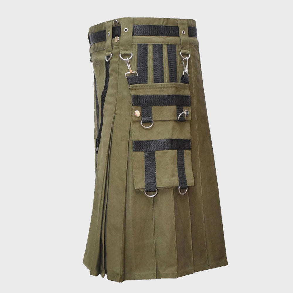 Cotton Olive Green Utility Kilt