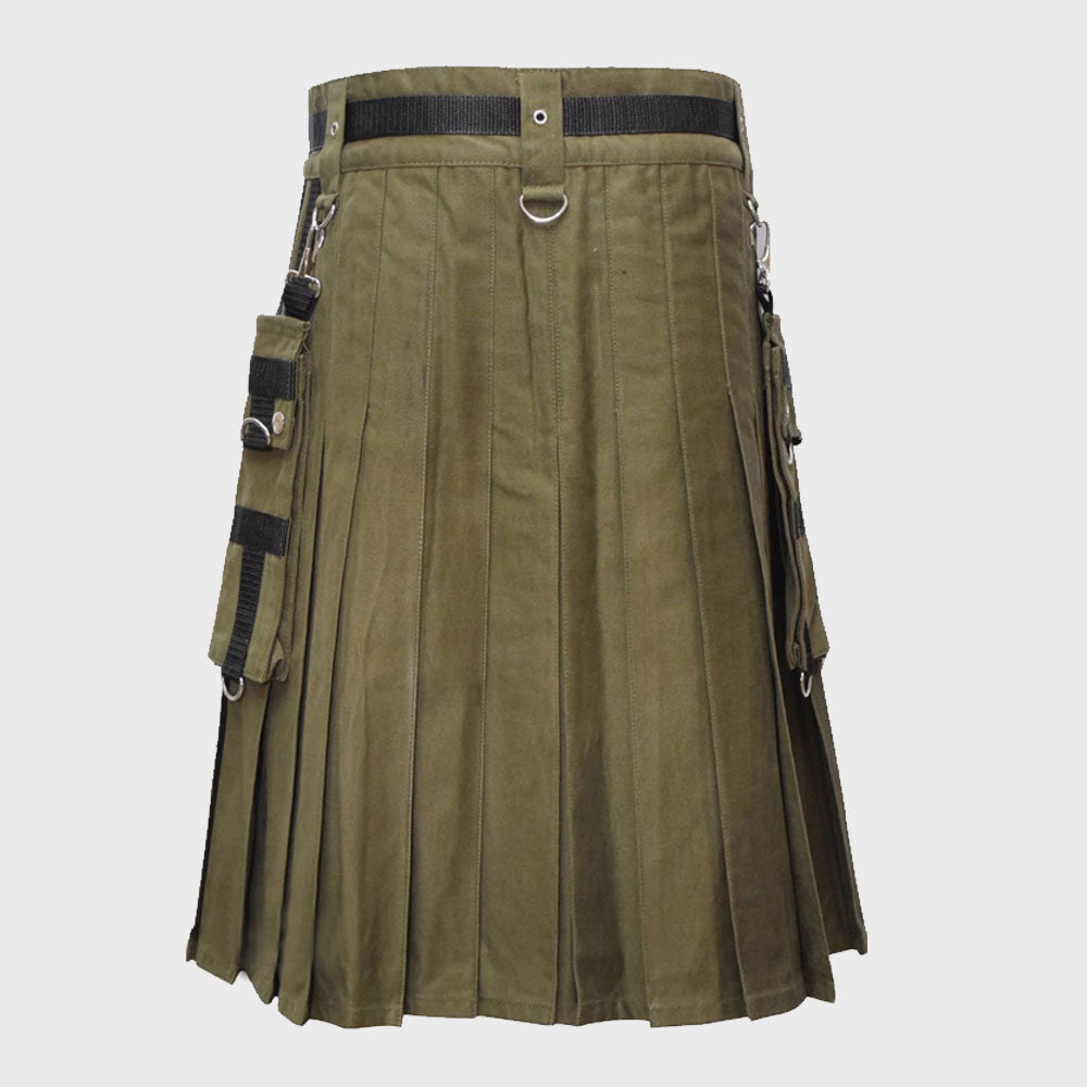 Cotton Olive Green Utility Kilt