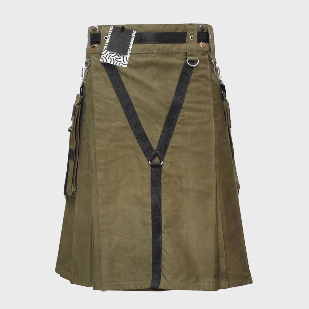 Cotton Olive Green Utility Kilt