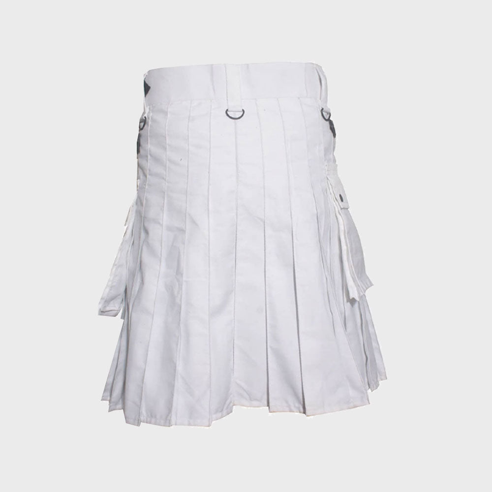 Deluxe White Utility Kilt With Leather Straps