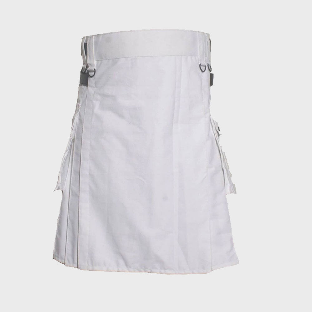 Deluxe White Utility Kilt With Leather Straps