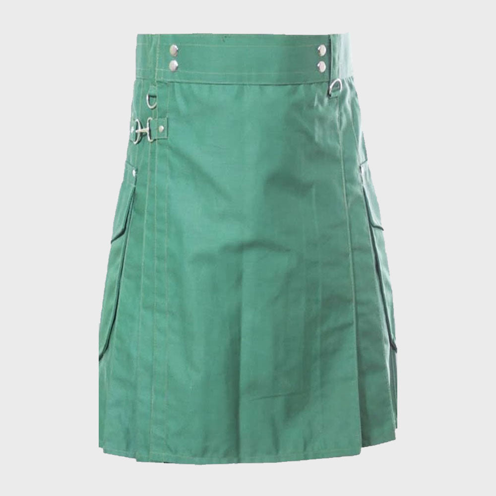 Green Utility Kilt With Cargo Pocket