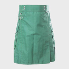 Green Utility Kilt With Cargo Pocket