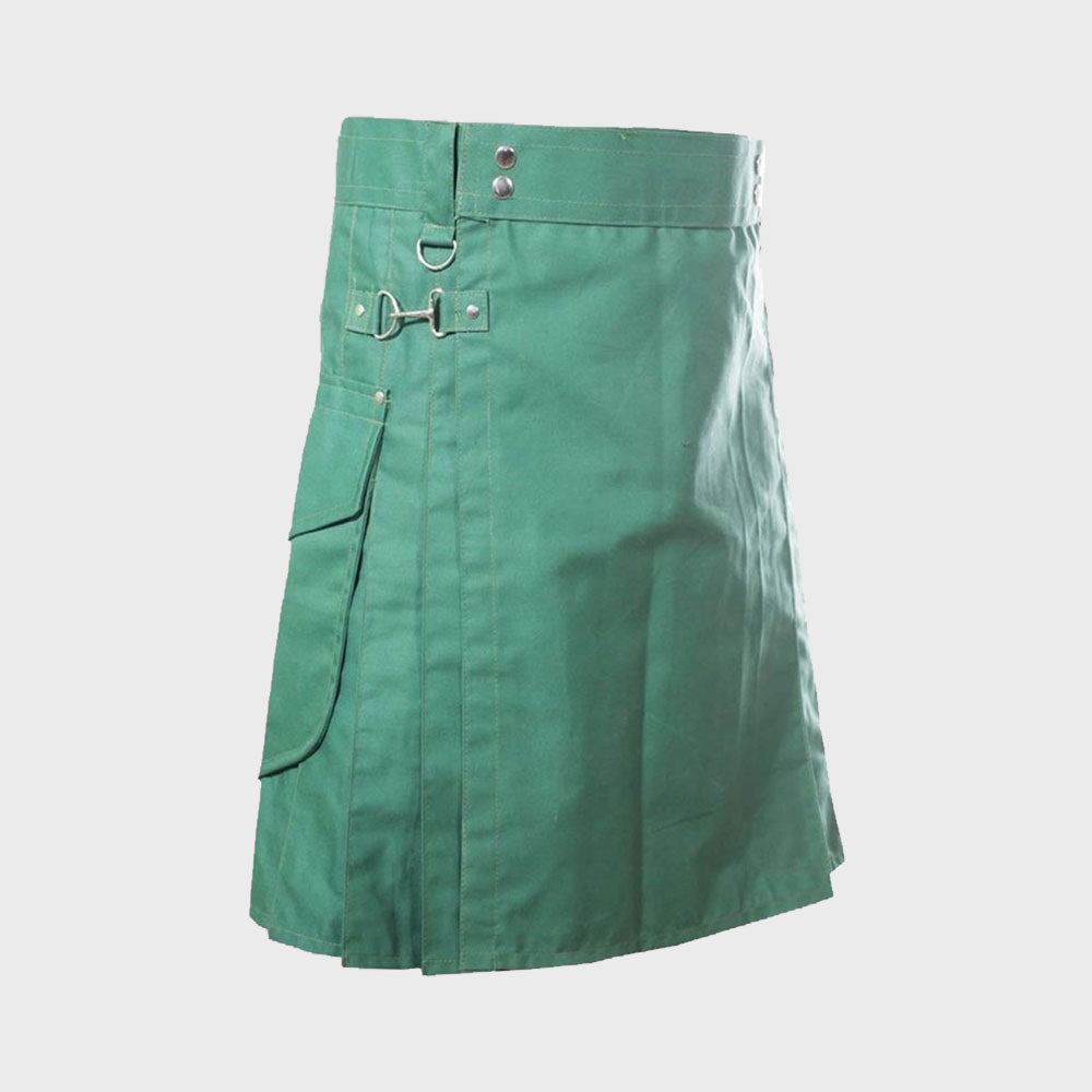 Green Utility Kilt With Cargo Pocket