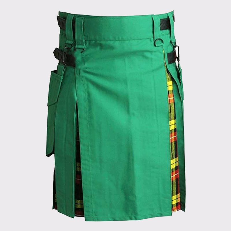 Green Hybrid Kilt with Tartan