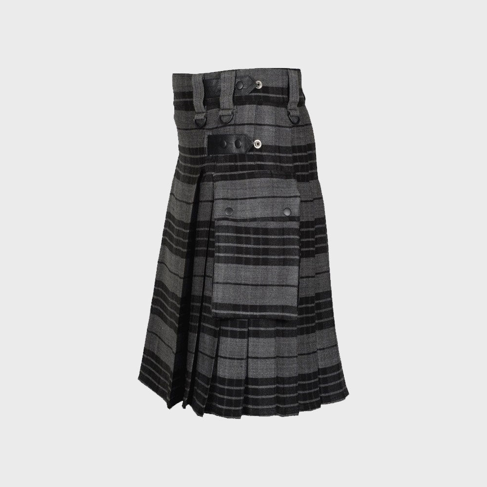 Grey Watch Tartan Utility Kilt with Cargo Pockets