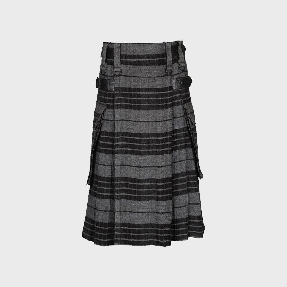 Grey Watch Tartan Utility Kilt with Cargo Pockets