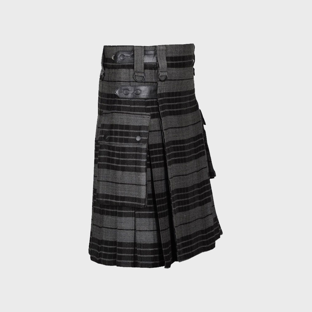 Grey Watch Tartan Utility Kilt with Cargo Pockets