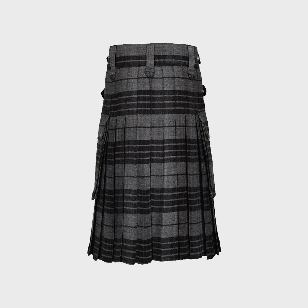 Grey Watch Tartan Utility Kilt with Cargo Pockets