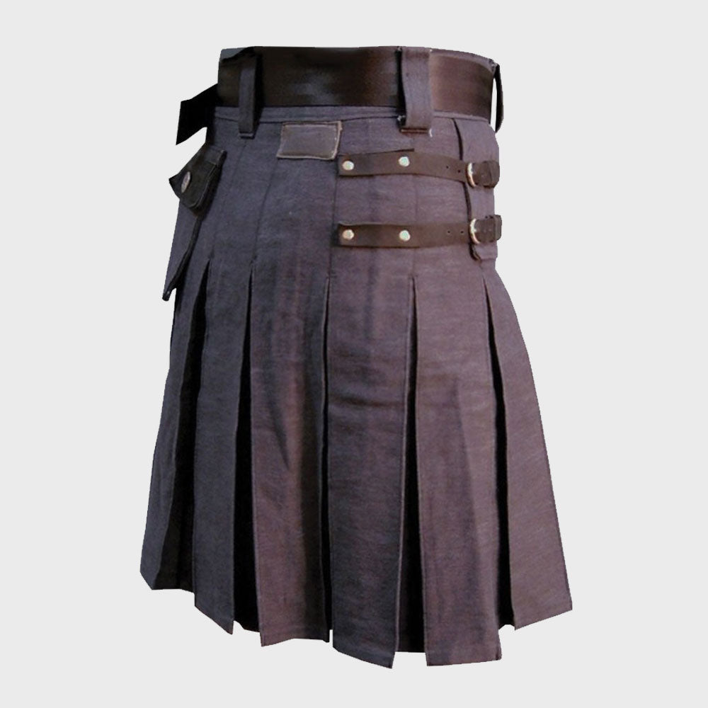 Heavy Duty Denim and Leather Kilt 