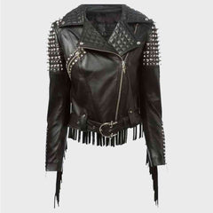 Ladies Fashion Jacket Genuine Leather Jacket Ladies Biker Leather Jacket