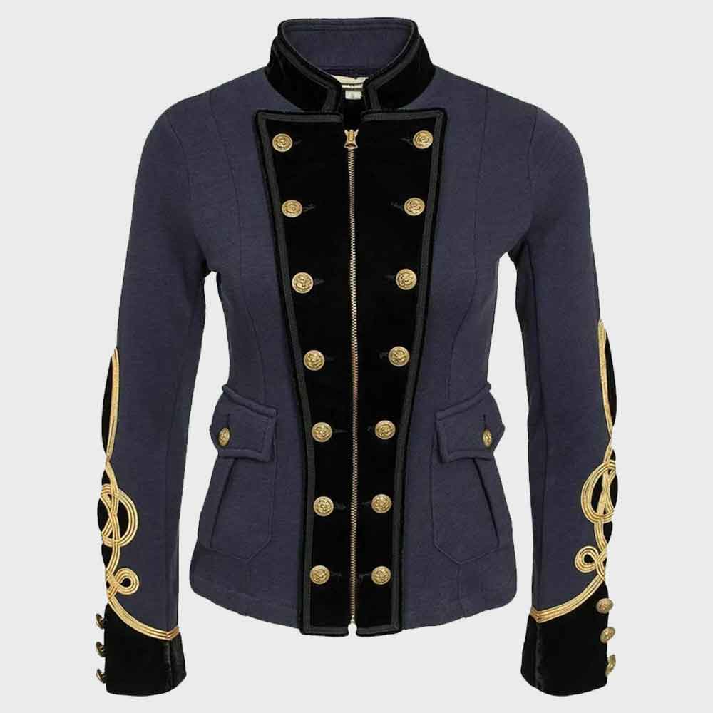 Ladies Black Officer's Military Coat Braided Jacket Ladies Fashion Military Coat