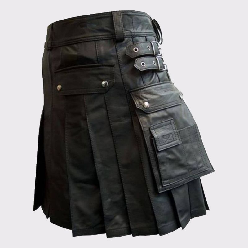 Super Black Leather Kilt