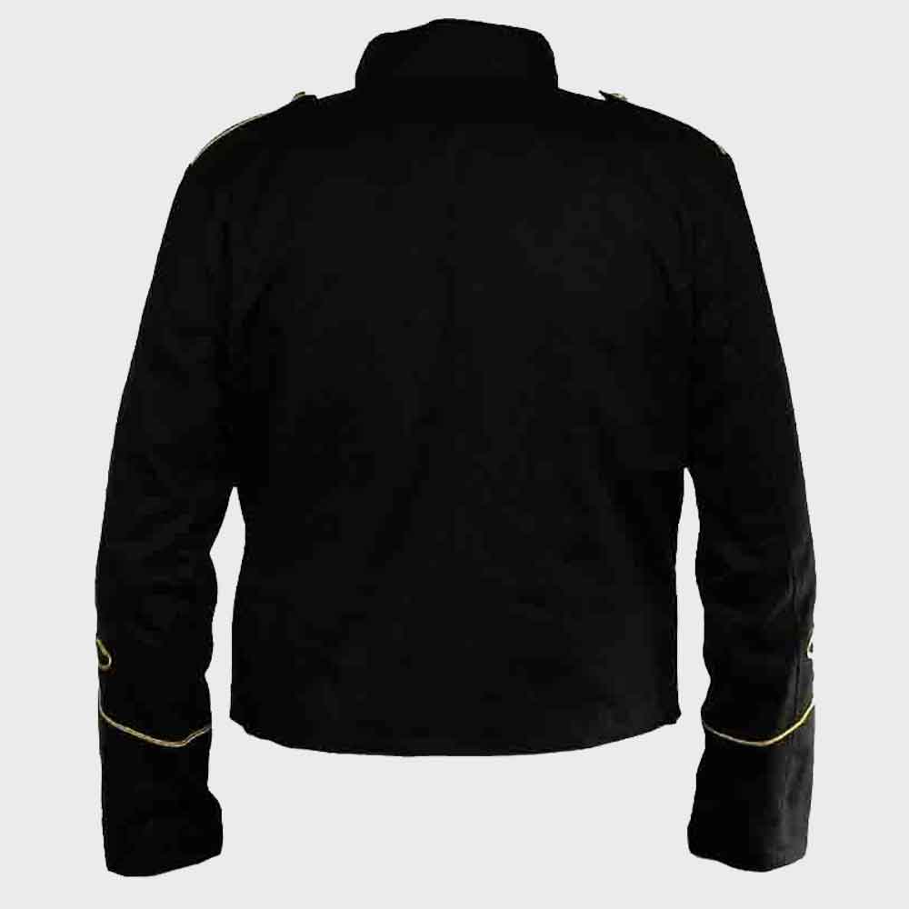 Mens Unique Modern Gold Embroidery Black Military Napoleon Jacket 