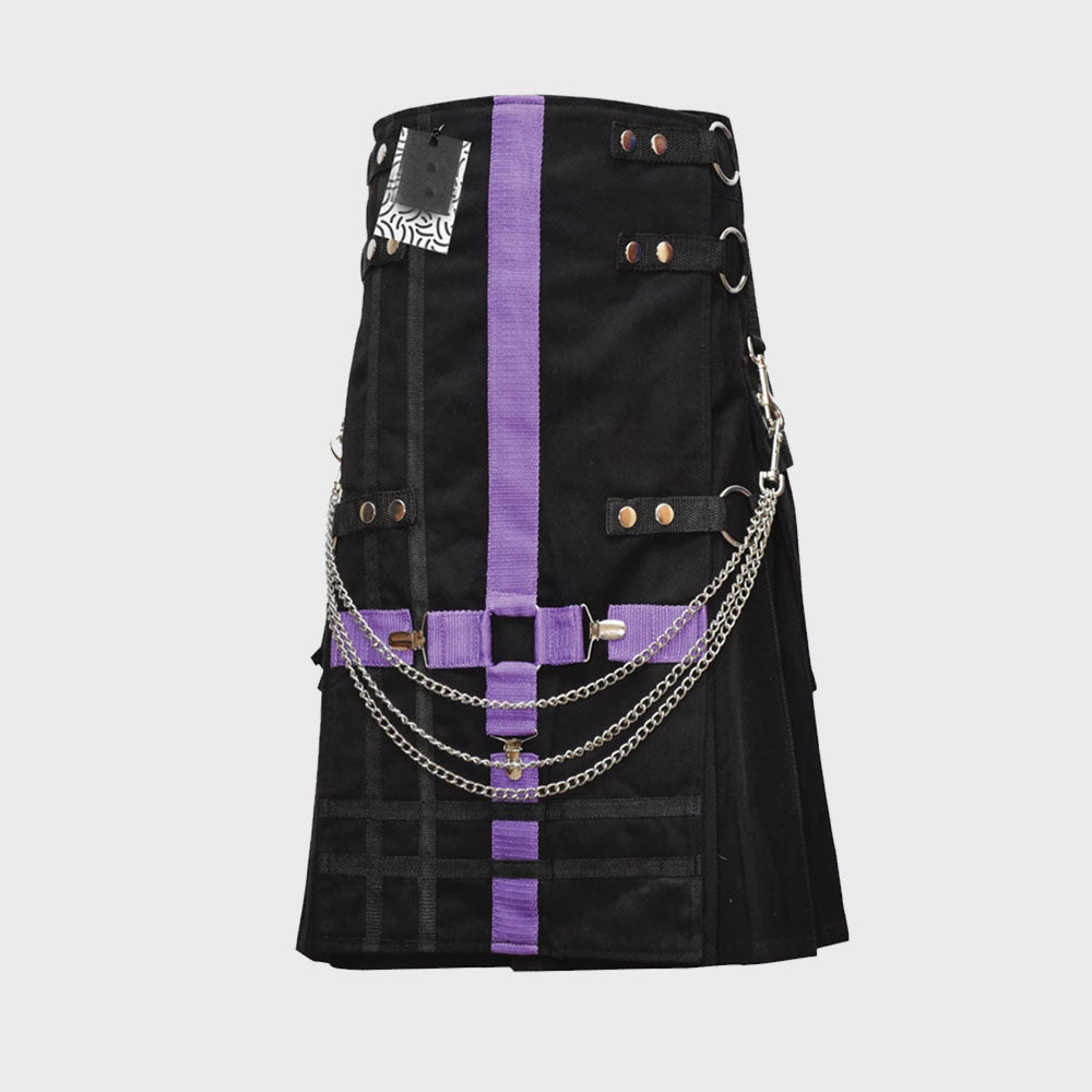 Men Fashion Black Wedding Utility Kilt