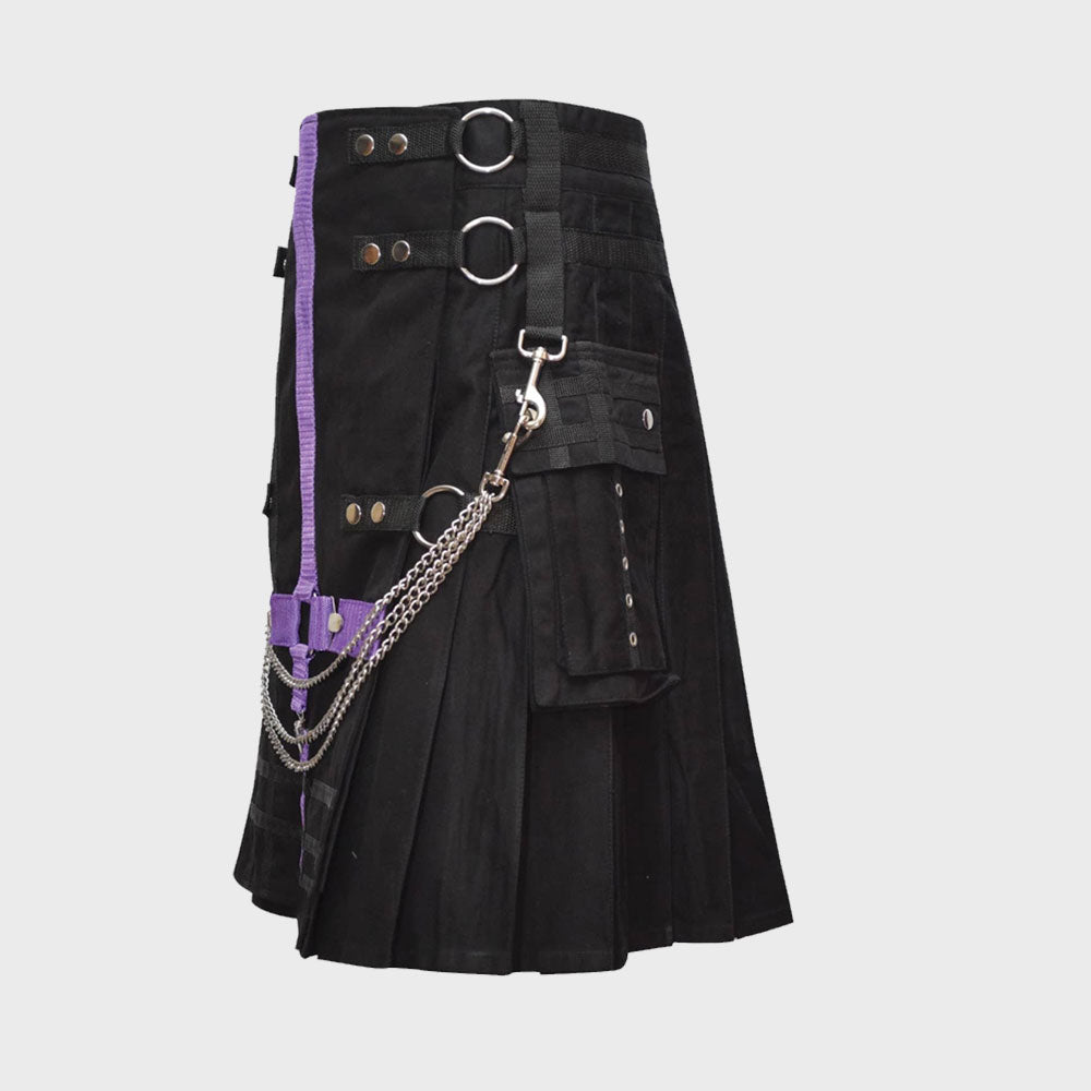 Men Fashion Black Wedding Utility Kilt