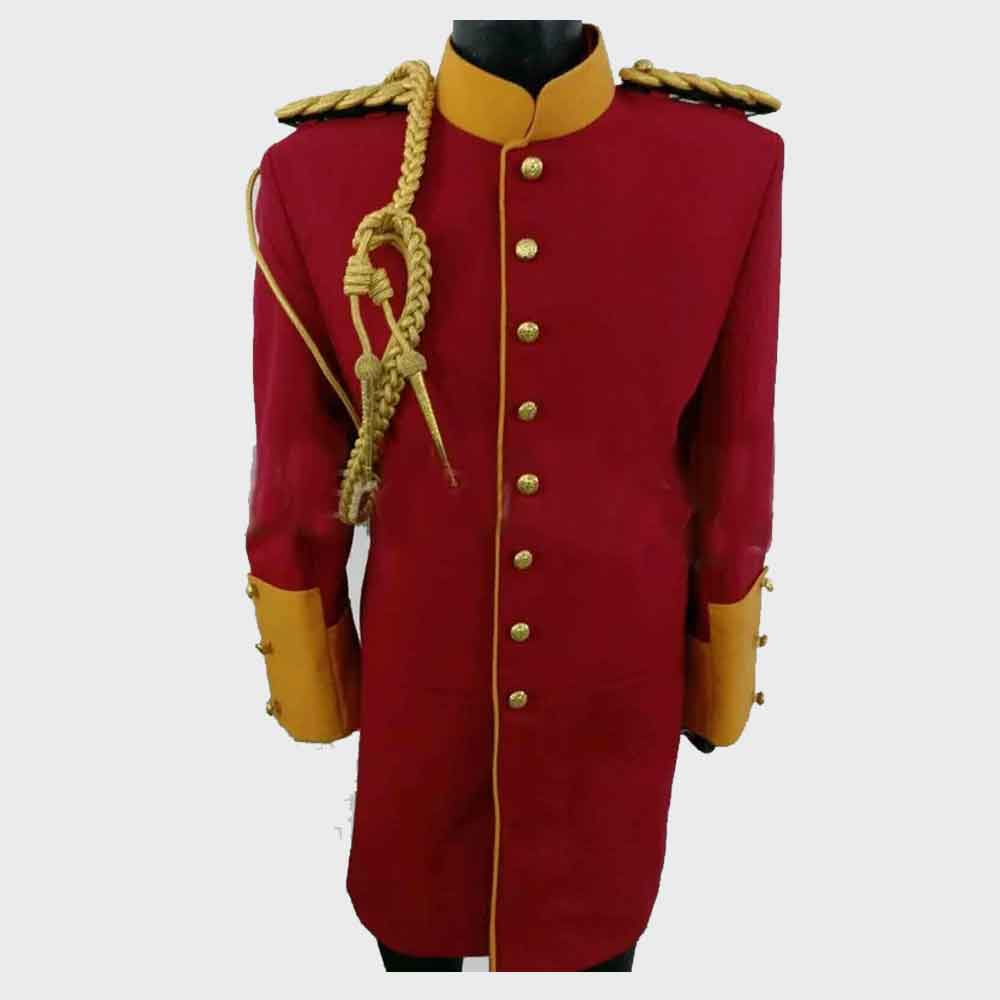 Mens Military Uniform hussar jacket Red wool military cadet tailcoat