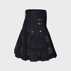 Men's 100% Cotton Jeans Hybrid Modern Box Pleated Tartan Utility Kilt