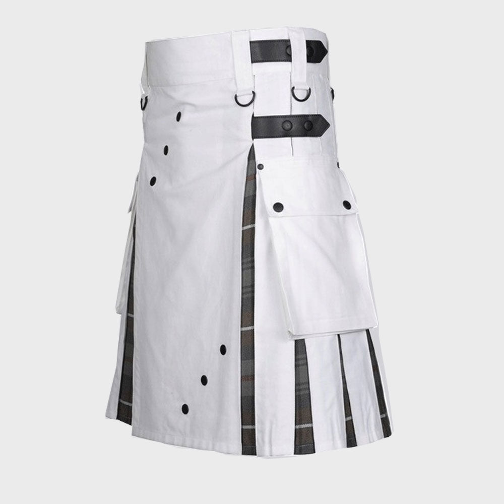 Men's White Cotton Utility Hybrid Kilt