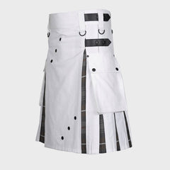 Men's White Cotton Utility Hybrid Kilt