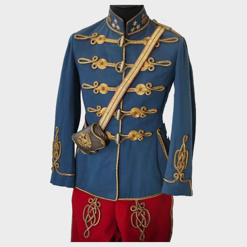 Mens Blue cavalry captain of the Austro Hungarian Hussar Regiment Jacket Mens hussar jacket belt and bag