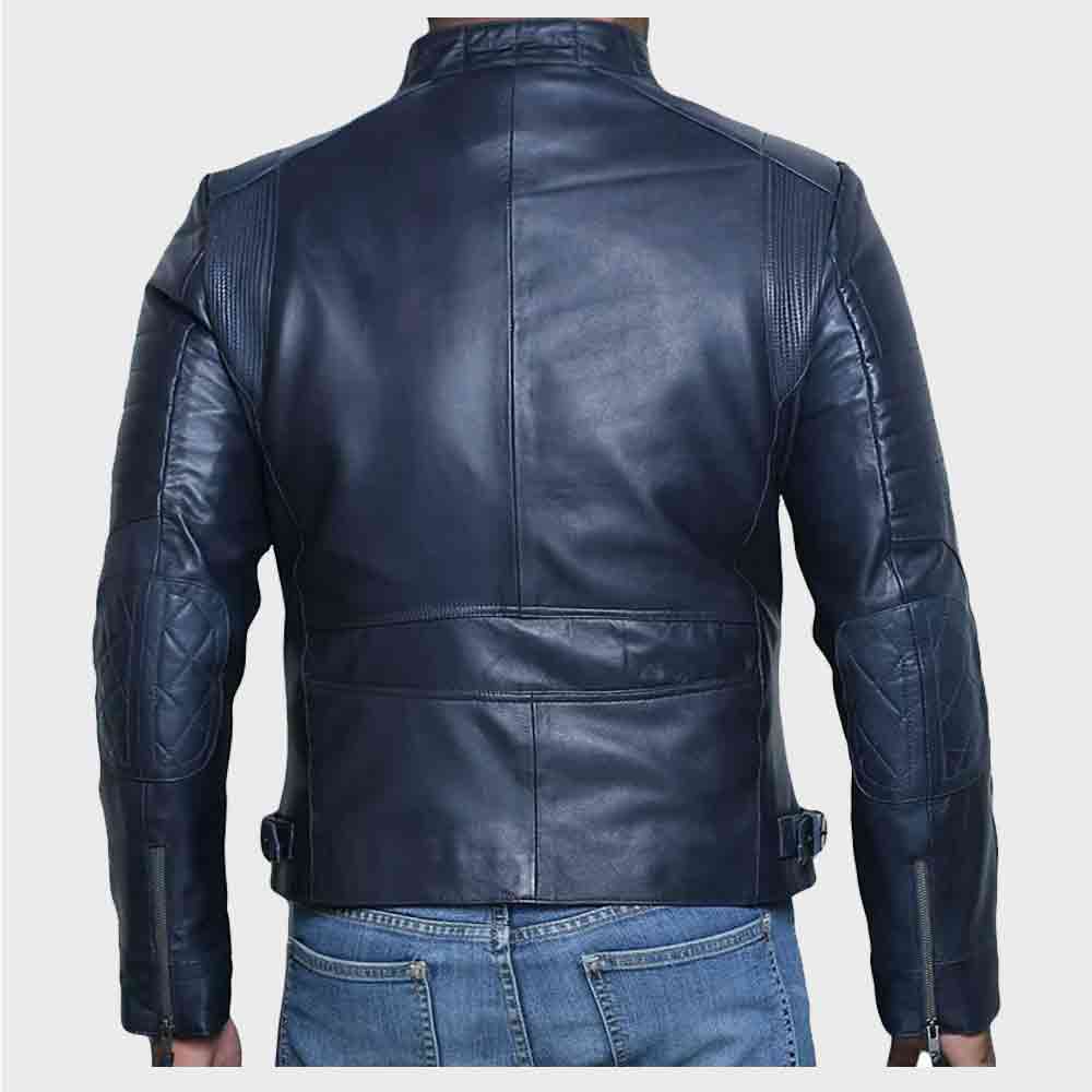 Mens Leather Jacket Mens Navy Blue Genuine Lambskin Biker Casual Jacket