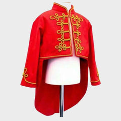 Mens Military Uniform hussar jacket Red wool military cadet tailcoat