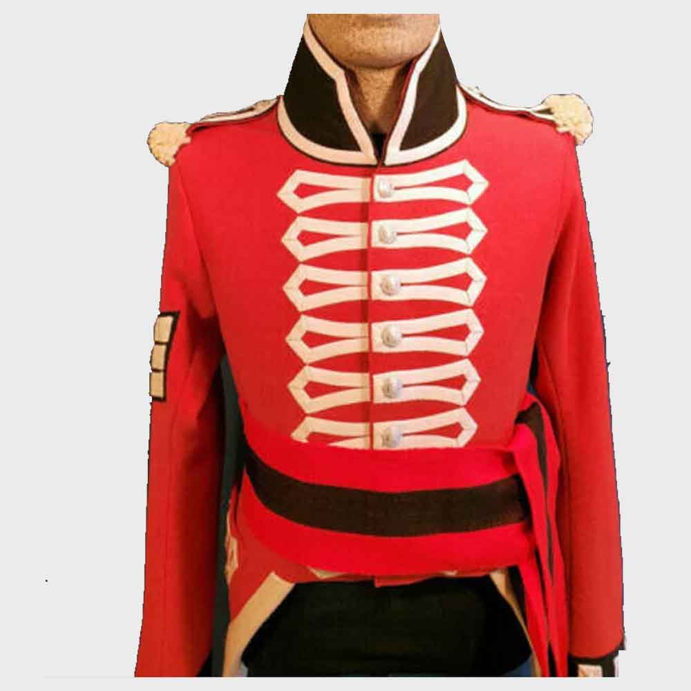 Mens Military Uniform hussar jacket Red wool military cadet tailcoat