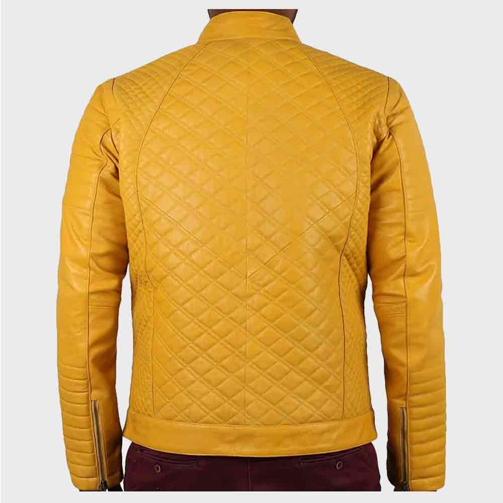 Mens Yellow Motorcycle Quilted Mens Biker Leather Jacket 