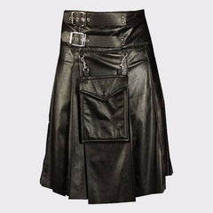 Detachable Pocket Leather Kilt