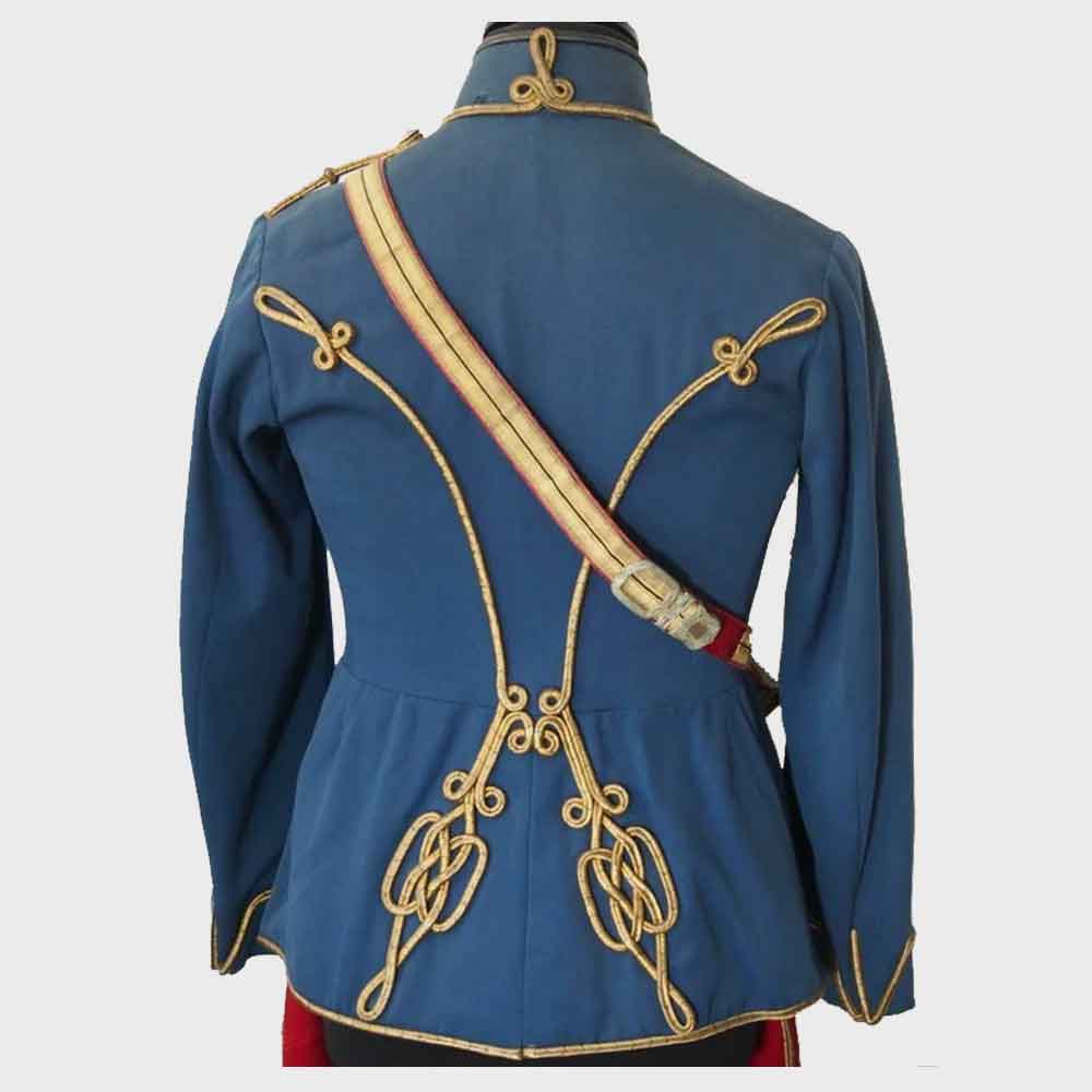 Mens Blue cavalry captain of the Austro Hungarian Hussar Regiment Jacket Mens hussar jacket belt and bag