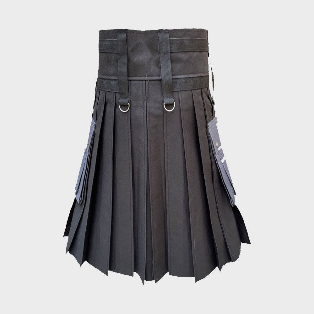 Modern Black & Gray Utility Kilt For Men