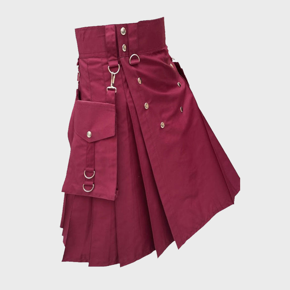 Modern Burgundy Color Utility Kilt 