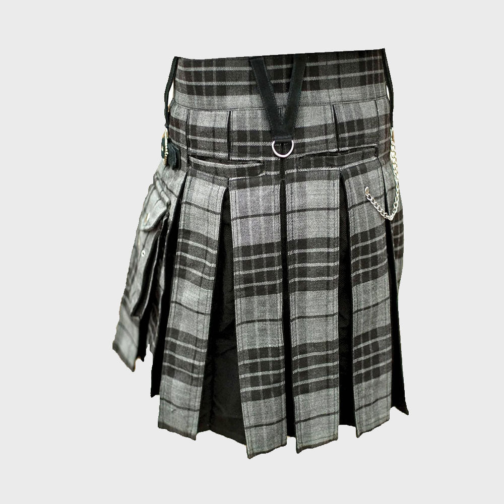 Modern Grey Box Pleated Hybrid Kilt