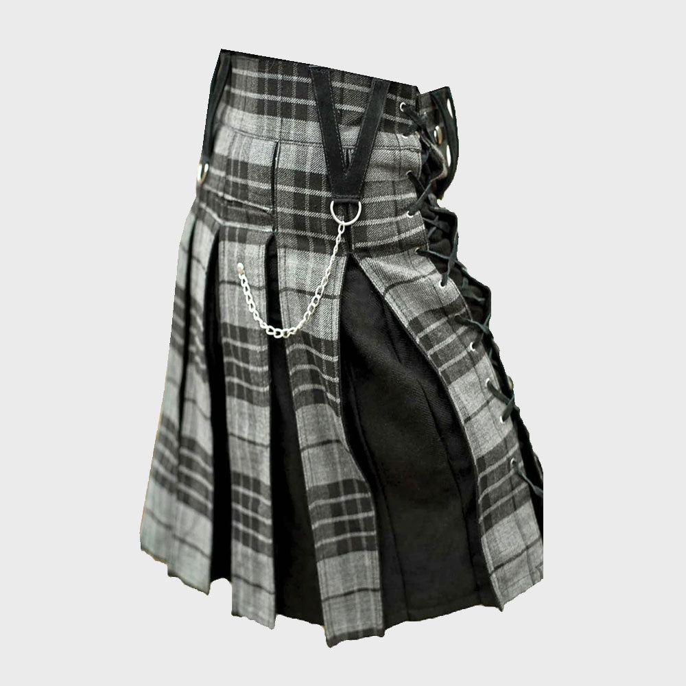 Modern Grey Box Pleated Hybrid Kilt