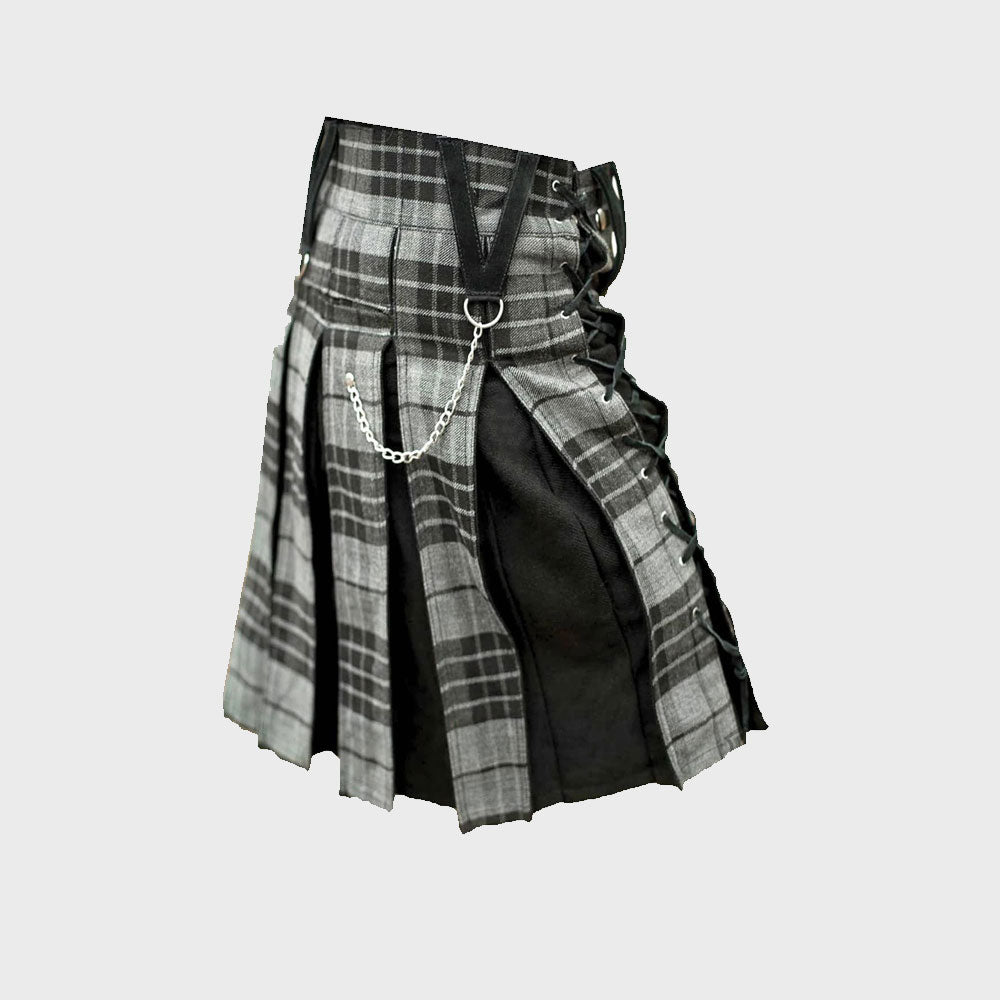 Modern Grey Box Pleated Hybrid Kilt