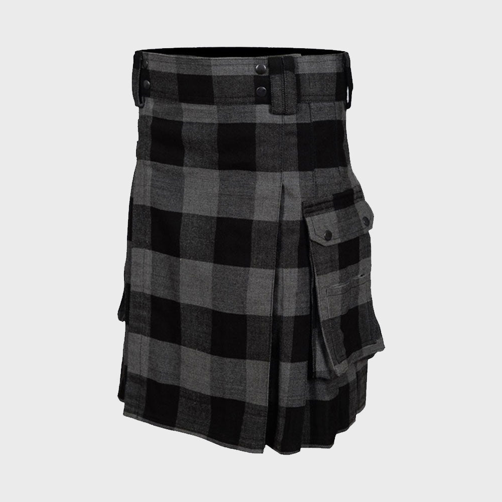 Modern Grey Tartan Utility Kilt